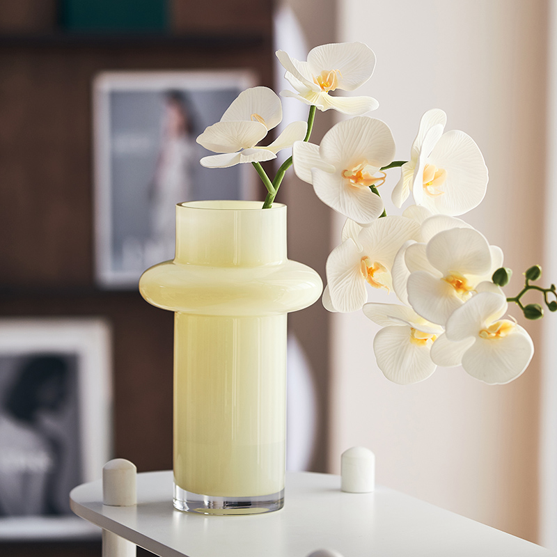 高级感中古d芬顿奶油花瓶玻璃水养鲜花富贵竹玫瑰百合家居客厅插