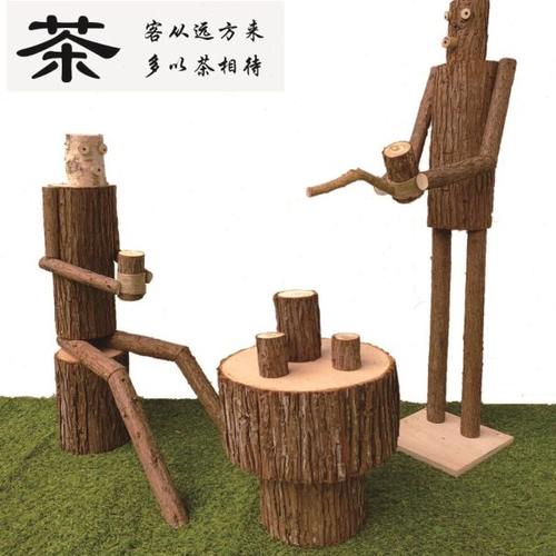 创意茶艺木头人摆件装饰木偶模型橱窗展厅乡村森系田园风摆件道具