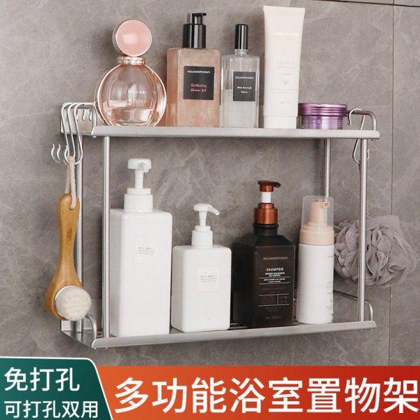 淋浴房304不锈钢置物架卫生间厨房 洗澡间墙壁双层架壁挂免打孔