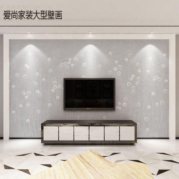 电视背景墙壁纸简约现代客厅装饰影视墙3d无缝壁画墙布卧室蒲公英