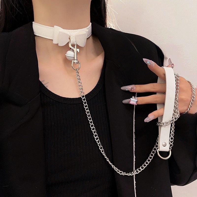 粉色蝴蝶結鈴鐺項鏈女純欲可愛性