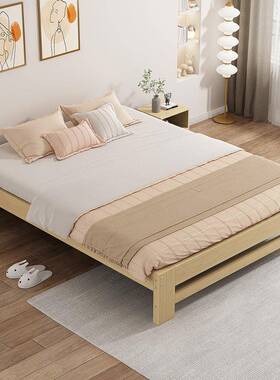 实木床榻榻米1.5米无床头松木床1.8m简易经济型出租房1.2单人床架