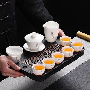 家用轻奢陶瓷泡茶壶盖碗茶杯 羊脂玉白瓷整套茶具功夫茶具套装