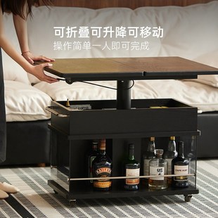 轻奢实木升降茶几简约小户型家用客厅可移动沙发边几可折叠茶桌子