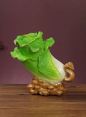 中式百财如意白菜摆件招财家居客厅装饰品店铺开业礼W物树脂工艺