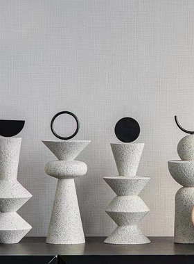 抽象几何艺术摆h件客厅玄关酒柜电视柜样板间软装饰品侘寂风工艺