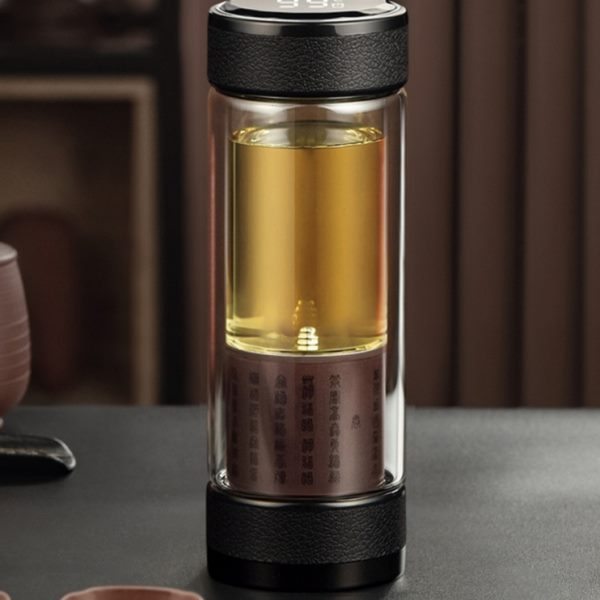男士钢化玻璃泡茶杯茶水分离水杯旋转测温商务紫砂茶仓保温杯车载