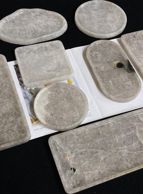 灰水晶透光桌面托盘水晶托盘摆件大理I石置物盘酒店首饰收纳装饰