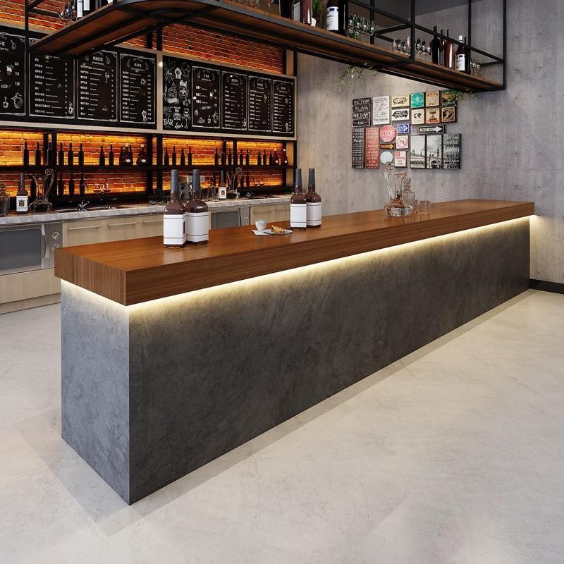 工业风酒吧吧台桌l咖啡店清吧覆古收银台转角柜台水泥灰大理石