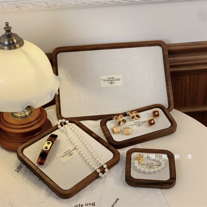 木质首饰展示摆台饰品手镯陈列道具珠宝托盘耳环项链手耳饰展示架