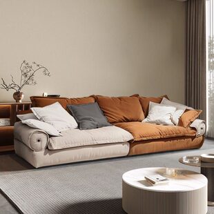 北欧布艺沙发双人简约现代小户型直排慵懒乳胶沙发可拆洗客厅拼色