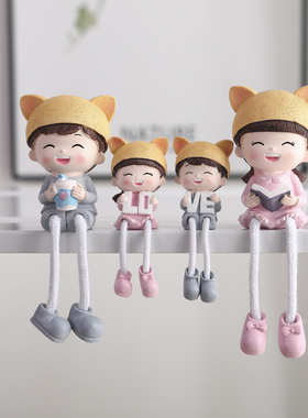 客厅家居墙面装饰礼m品小摆件卡通吊脚娃娃一家四口创意装饰摆件