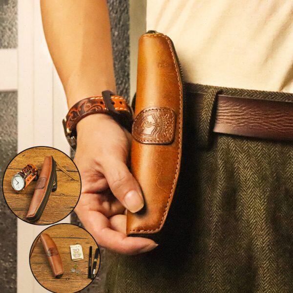 鞣钢笔复古文艺真皮收纳包女士文具笔袋牛皮手工潮原创新款眉笔植