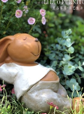 树脂兔子花缸花盆摆件 s创意花园装饰杂货摆件 庭院小动物装饰