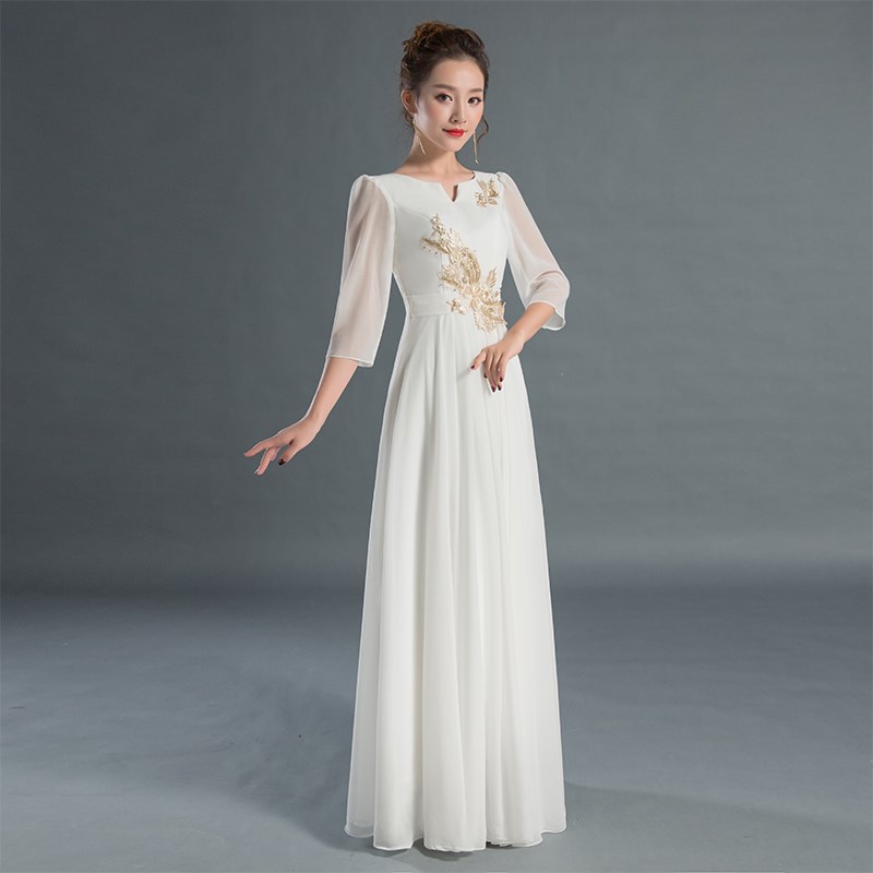 大合唱演出服女长裙主持人礼服2023新款中老年合唱团服装端庄大气