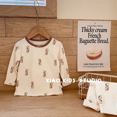 面料超舒服!儿童牛奶蛋白纯棉家居服套装男童弹力秋衣卫生裤睡衣