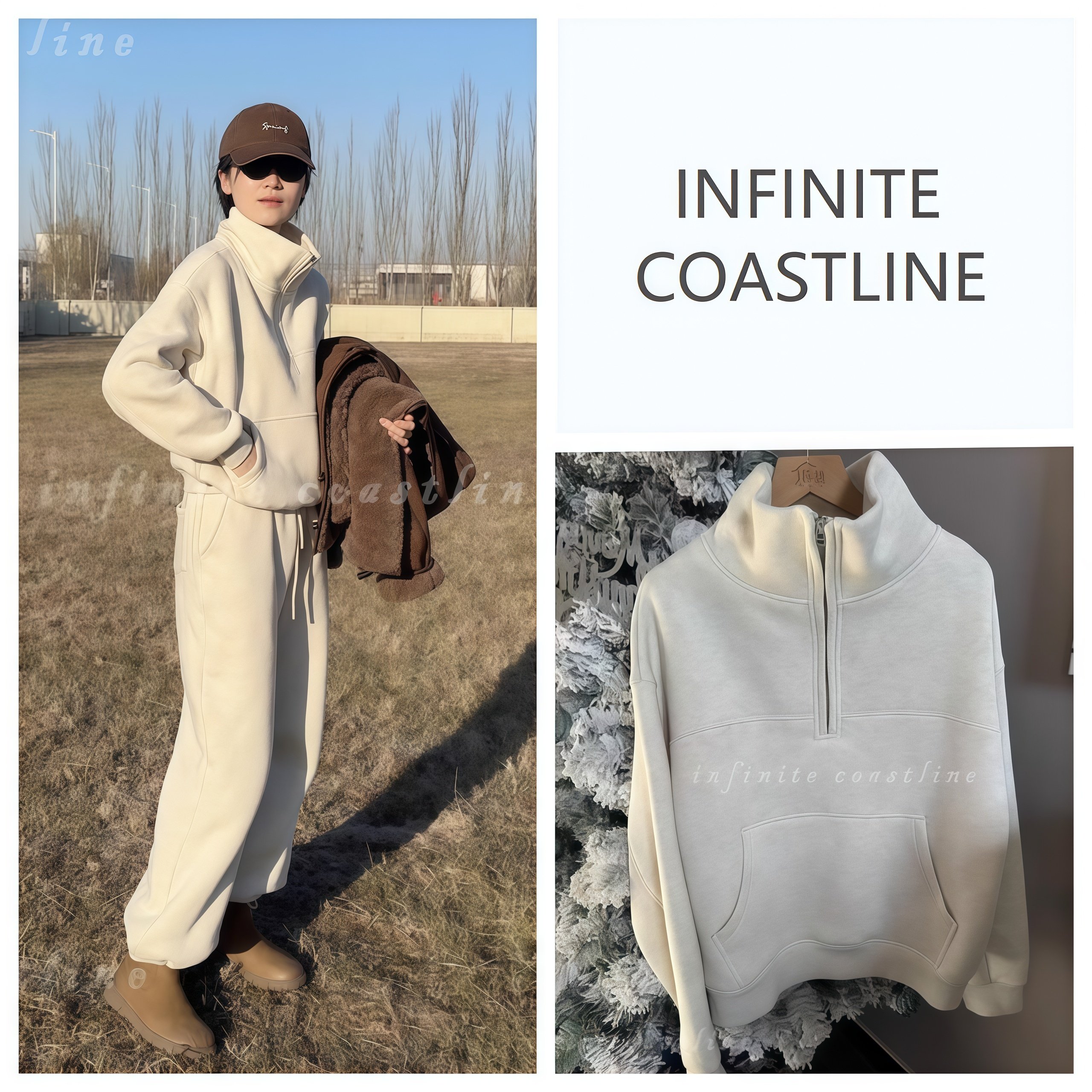 INFINITE COASTLINE/无垠海岸春晓12537半拉链米白加绒厚厚衣