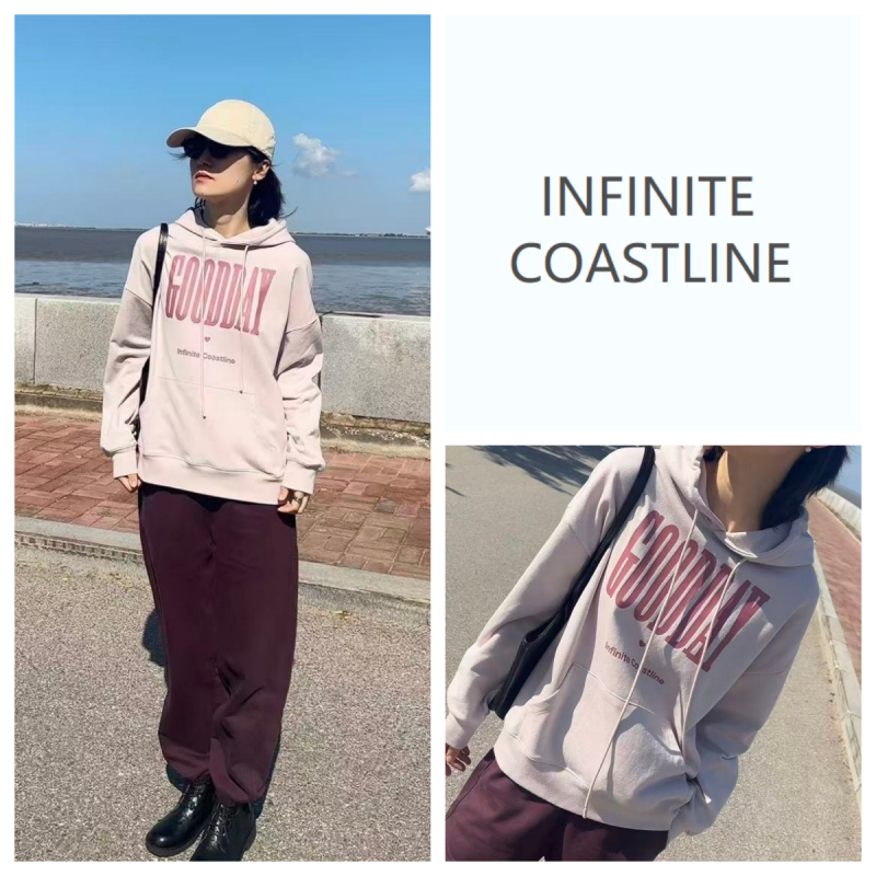 INFINITE COASTLINE/无垠海岸春晓12474连帽休闲粉卫衣