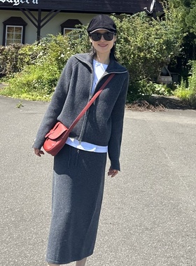 INFINITE COASTLINE/无垠海岸春晓12442慵懒感灰拉链羊毛外套