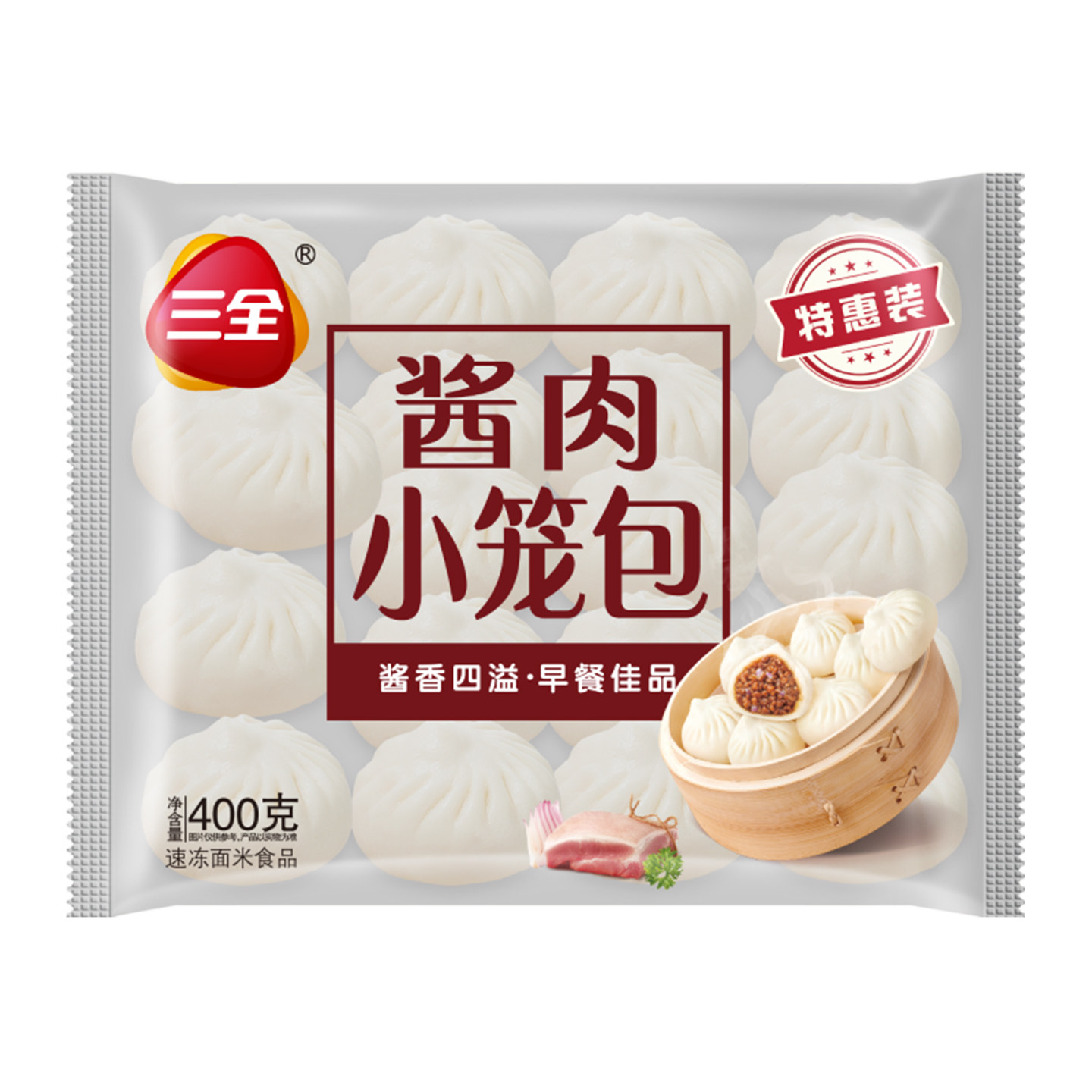 三全酱肉小笼包牛肉小笼包400g加热即食速冻发面鲜肉包子早餐速食图片