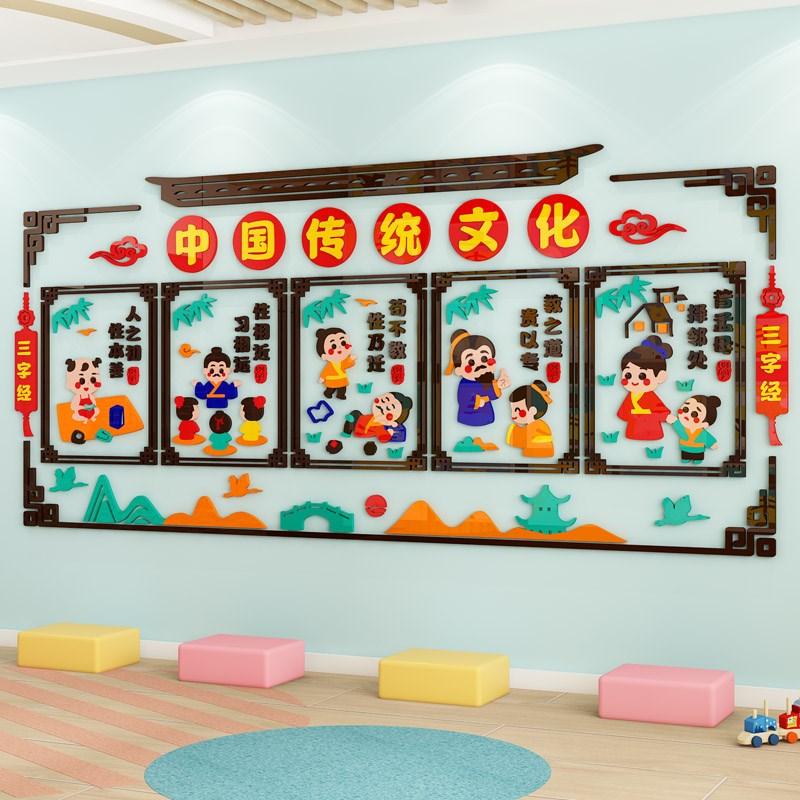 中国传统文化墙面装饰贴幼儿园y弟子规三字经主题环创布置材料成