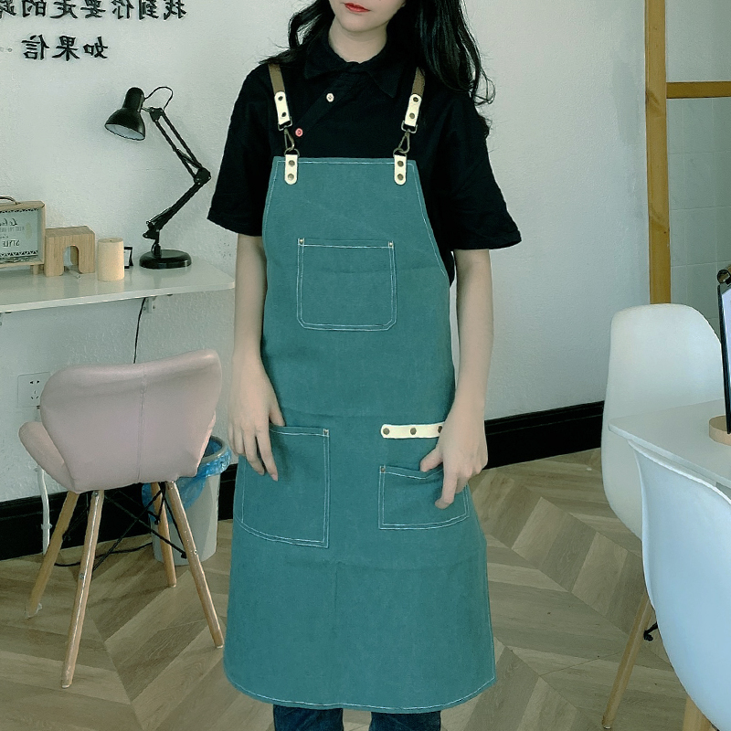 防水帆布围裙定制画画咖啡烘焙花店美容理发咖啡师美术生工作服棉