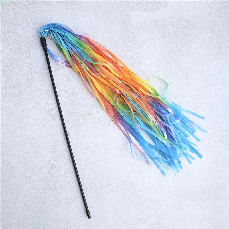 彩色响纸流苏逗猫棒弹力软手柄发声猫玩具带铃铛耐咬磨牙宠物用品