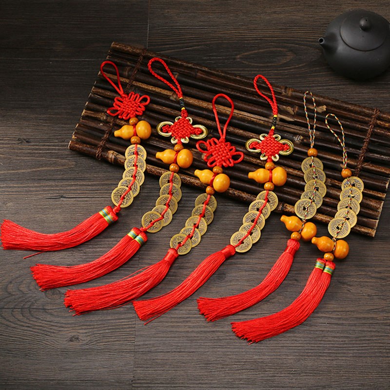 五帝钱门对门木葫芦挂件黄铜五帝铜钱串中国结客厅大门卧室窗户