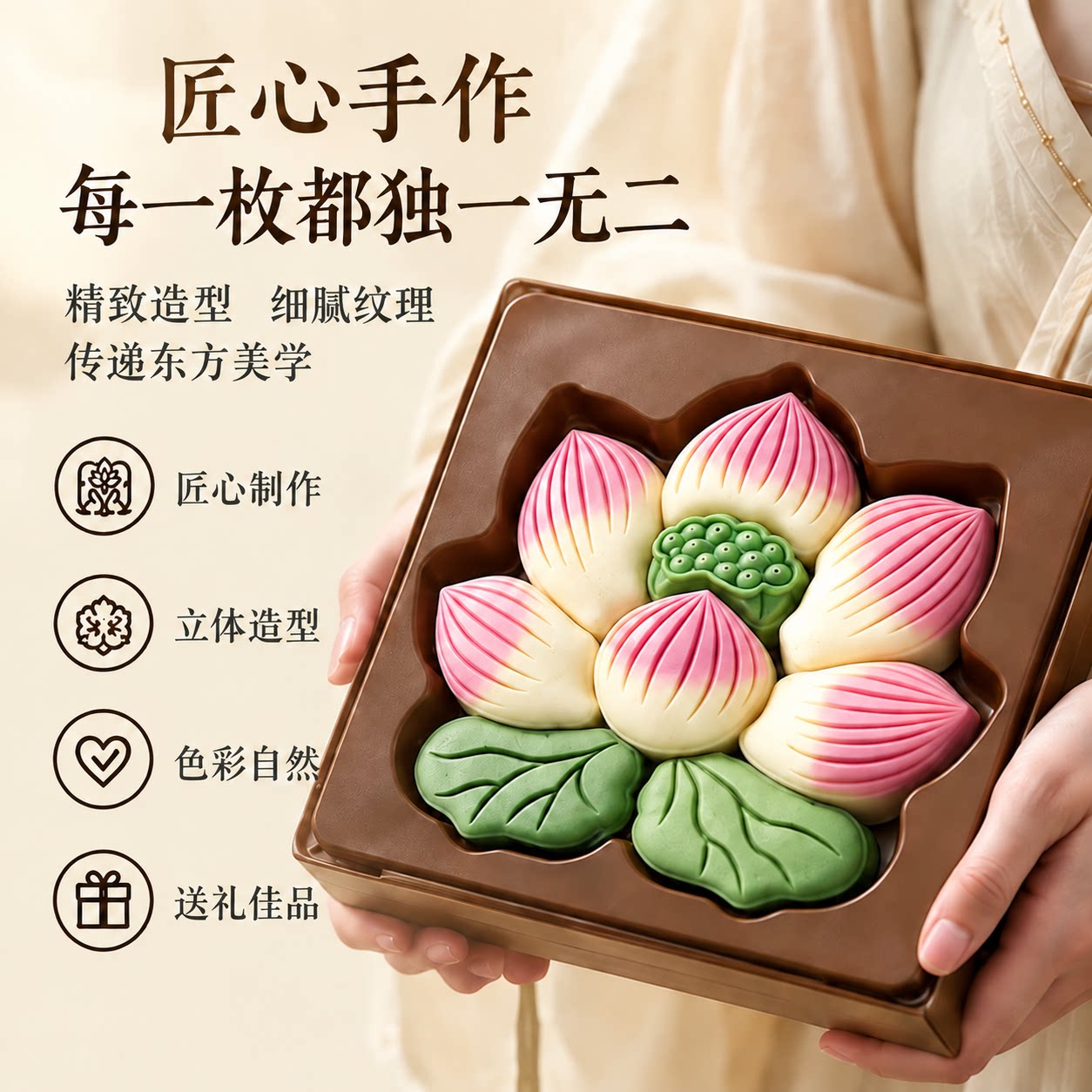 中秋大荷花月饼礼盒装荷韵雅月素食月饼好运莲莲国风糕点素食布施
