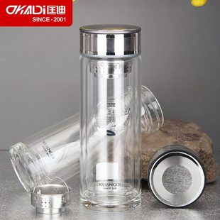 匡迪411双层隔热高硼硅水晶玻璃男女商务办公家用礼品茶玻璃水杯
