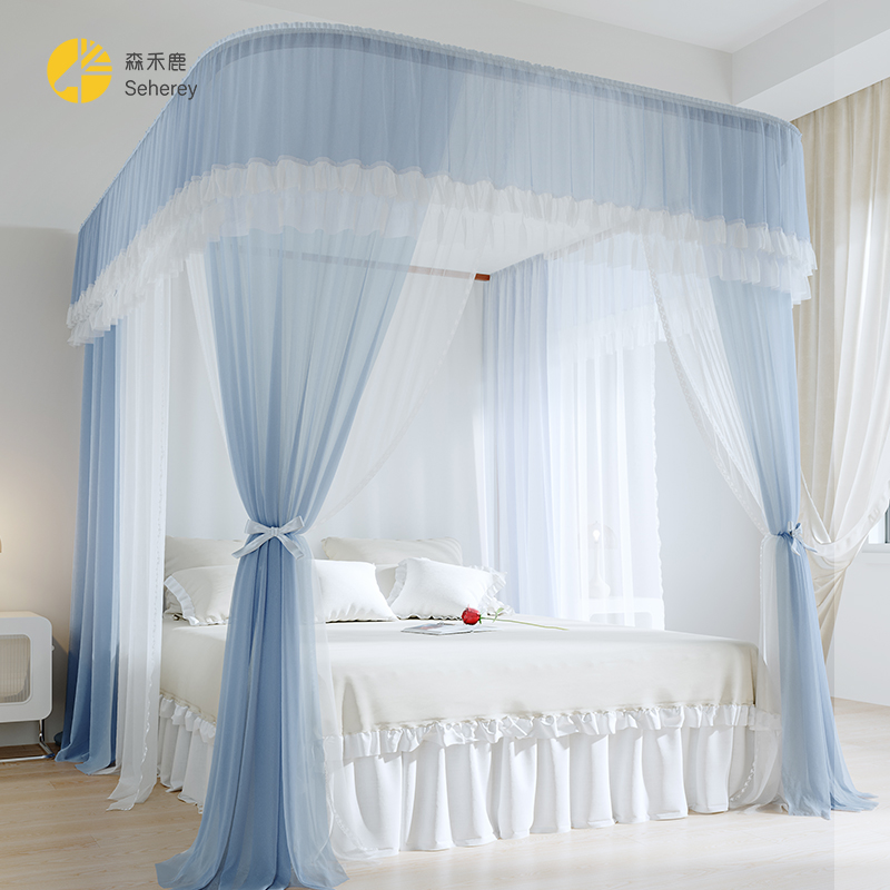 落地导轨道蚊帐家用卧室2024x新款公主风高级u型轨床幔加粗厚支架