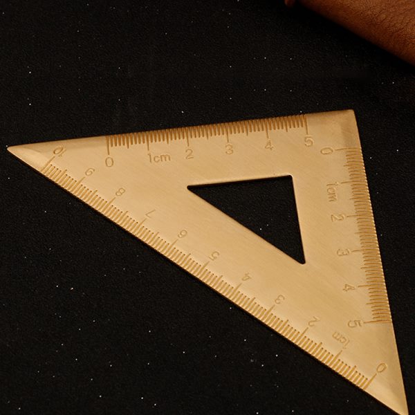 edc黄铜尺 金属等边三角形 45°复古量角器 直角板 刻字logo定制