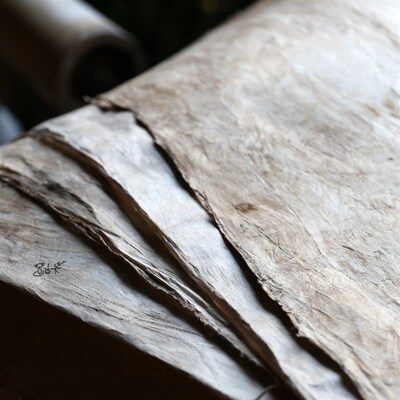 纤维构树皮纸 傣族树皮布tapa侘寂画材 漆器纸胎DIY厚糙树皮肌理