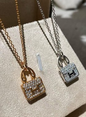 轻奢包包项链女镀18K玫瑰金小众网红满天星满钻H字母康康包锁骨链