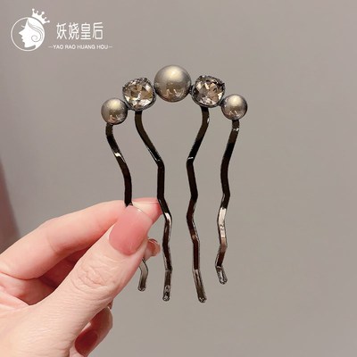 珍珠发梳发卡2025新款四齿盘发固定神器头发插梳u型发夹发簪发饰