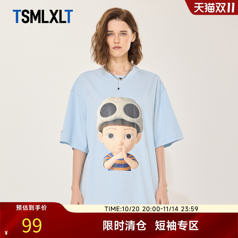 适显瘦圆领印花T恤短袖