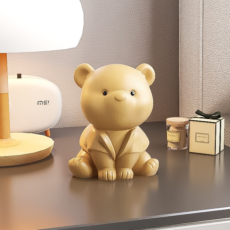 实木熊可爱桌面小摆件轻奢高级感小众办公室工位书房儿童日常送礼