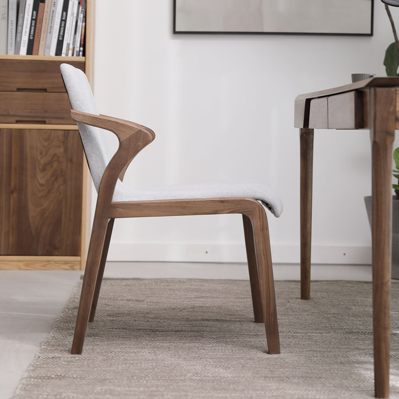 创意带扶手红橡木圈椅北欧全实木餐椅黑胡桃木布艺电脑椅简约环保