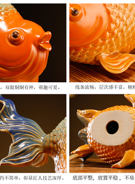 新中式可爱陶瓷鱼摆件年年有余创意国潮家居客厅酒柜电视柜装饰品