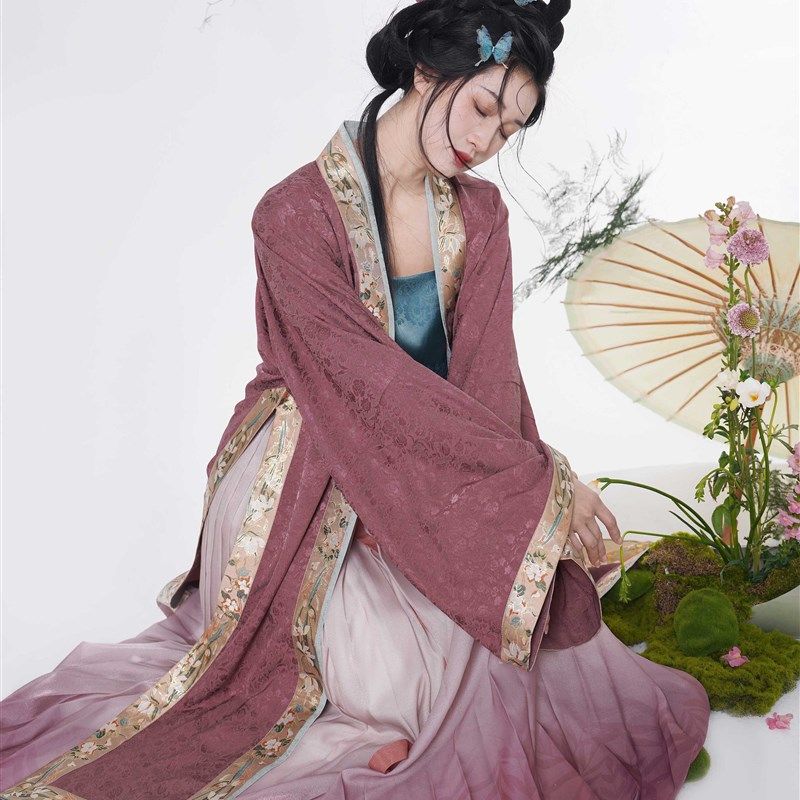 无贰集梅子酿 宋制提花全缘边褙子 暗纹吊带渐变百迭裙春夏汉服