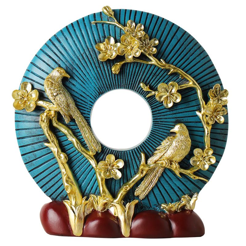 新中式摆件高端花鸟平安扣家居客厅玄关书柜博古架办公室软装饰品