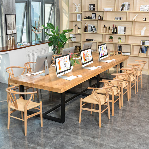 美式办公室家具实木大长条长桌会议桌椅简约loft工业风办公桌包邮