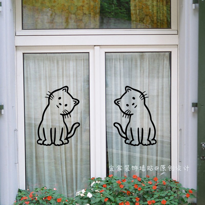 可爱歪头猫咪贴纸宠物店墙面装饰厨房客厅阳台防撞玻璃门窗户贴画