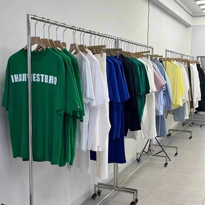 服装店展示架可移动不锈钢落地中岛陈列货架女装店新款带轮挂衣架