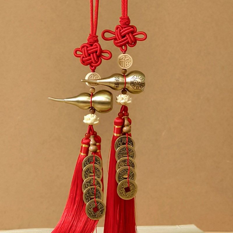 红色中国结五帝铜钱葫芦流苏挂件门对门葫芦穗子挂件乔迁新居挂饰