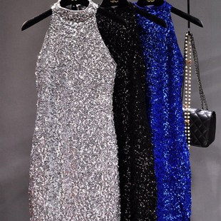 连衣裙 立领背心裙包臀显瘦打底裙无袖 2020新款 亮片闪闪性感修身