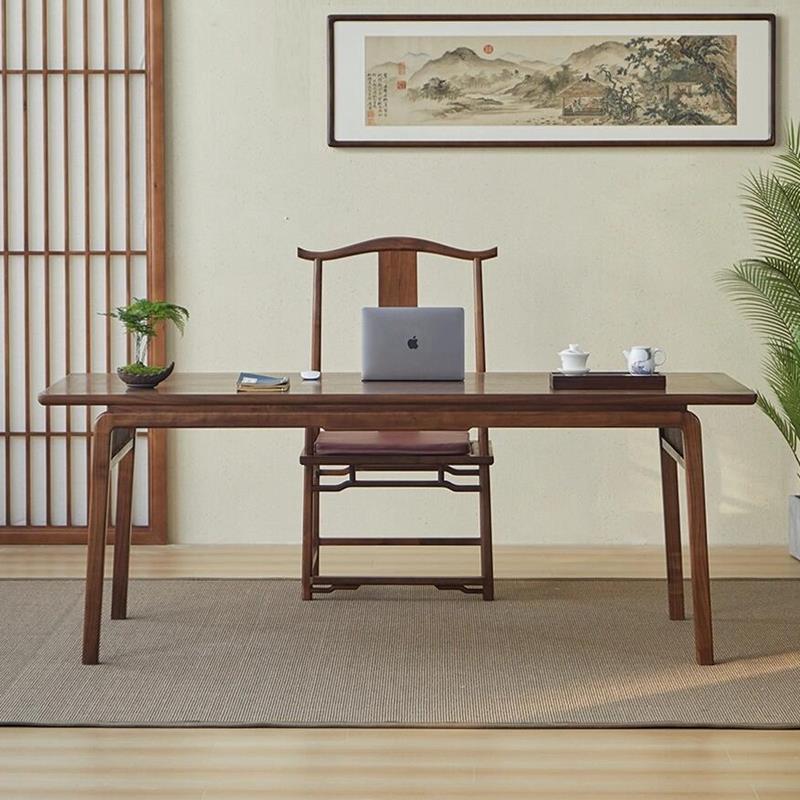 新中式北美黑胡桃木办公桌书桌宋式美学禅意电脑桌写字台茶桌家具