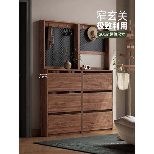 全实木鞋柜入户门玄关柜免打孔洞洞板创意置物架可移动门外收纳柜