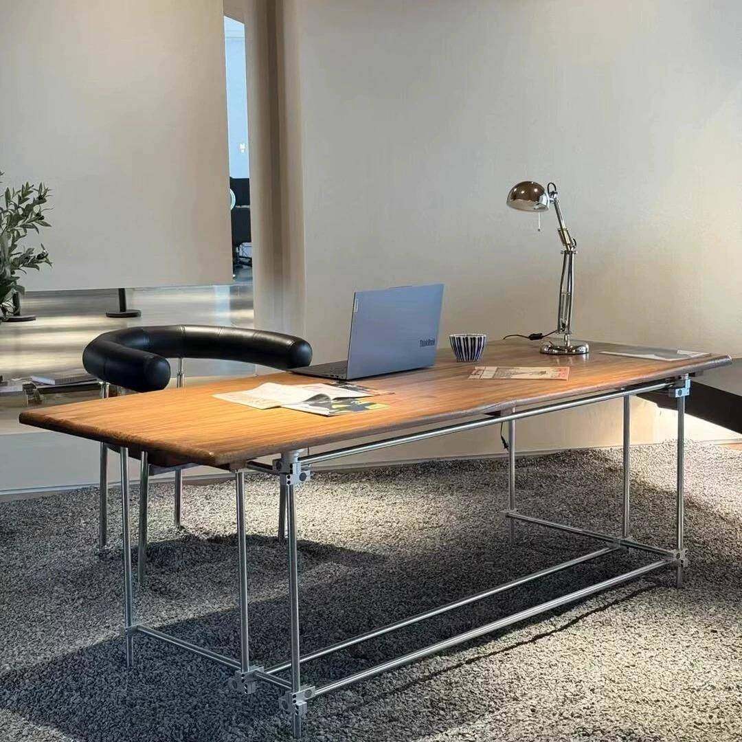 包豪斯光轴榆木书桌覆古工业风格办公桌设计师餐桌工作室会议桌子