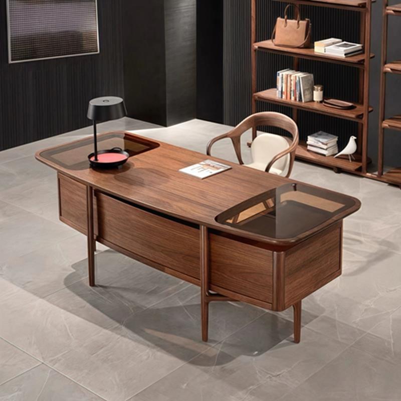 新中式北美黑胡桃木办公桌书桌宋式美学禅意电脑桌办公桌茶桌家俱